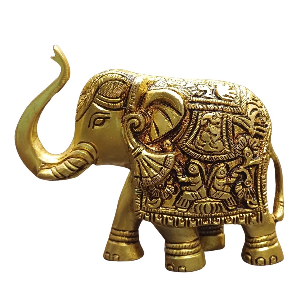 Tamas Brass Well Designed Elephant Statue/Idol (Golden) (3.2 Inches)