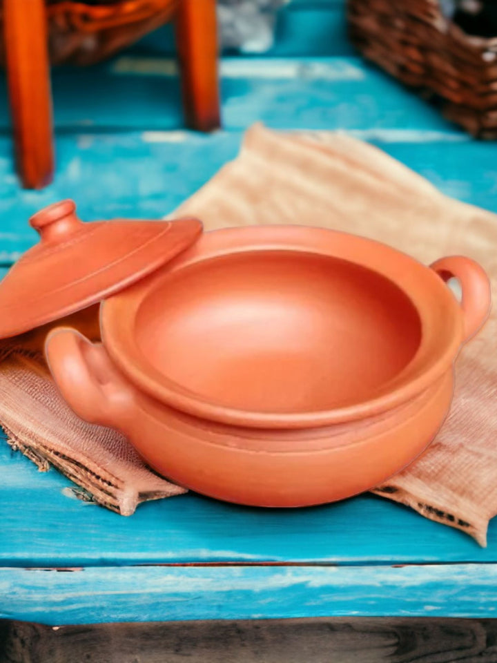 Tamas Handcrafted Terracotta Natural Clay Kadhai (Brown)