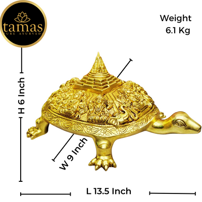 Tamas Brass Handcrafted Lord Ashtalakshmi/Ashta Lakshmi on Tortoise Meru Shree Yantra   Statue / Idol with Antique Finish (9 x 13.6 x 6 Inches, 6.1kg, Golden) (Pack of 1)