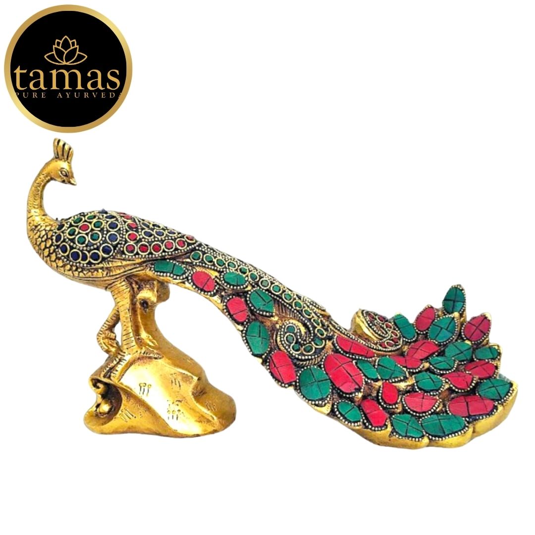 Tamas Antique Finish Brass Handcrafted Peacock Sitting Statue