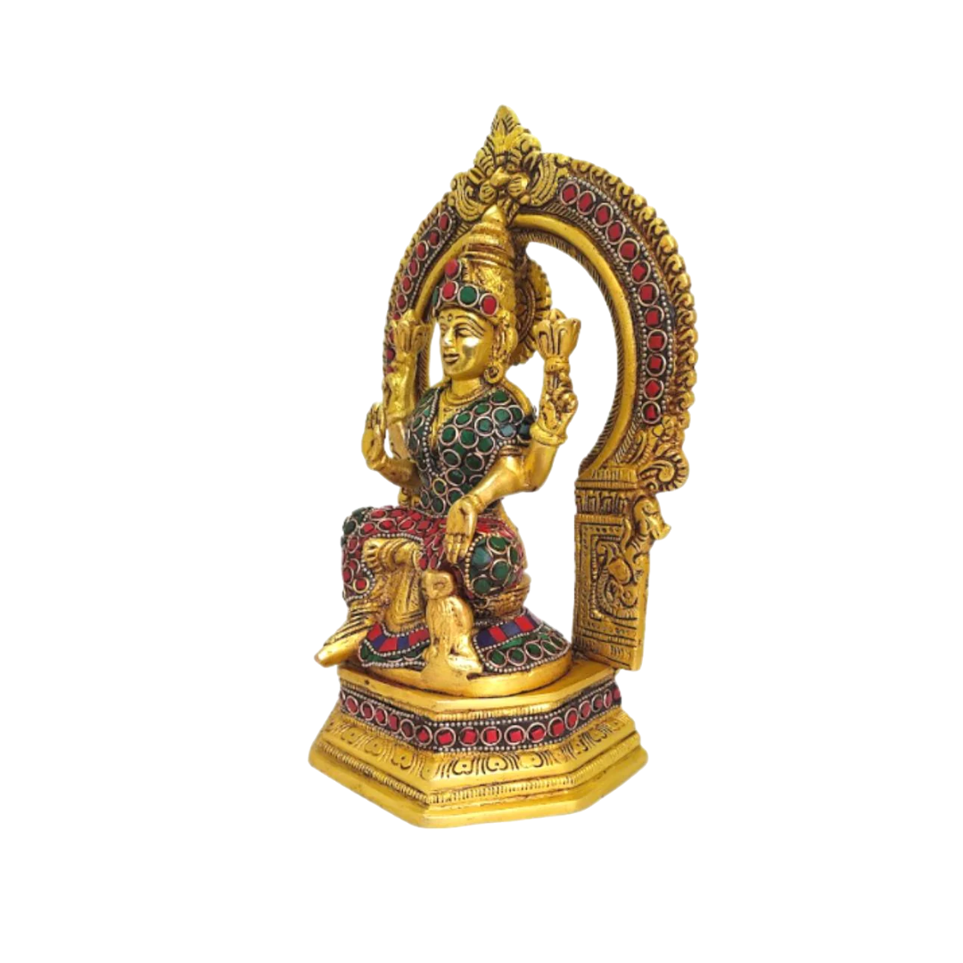 Tamas Brass Lord Ganesh & Goddess Laxmi Sitting Posturel and Decorated with Multicolored Stone (Multicolor)