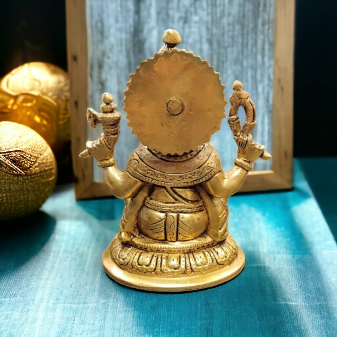 Tamas Lord Ganesh/Ganapati Brass Statue/Idol (Golden) (8 Inches)