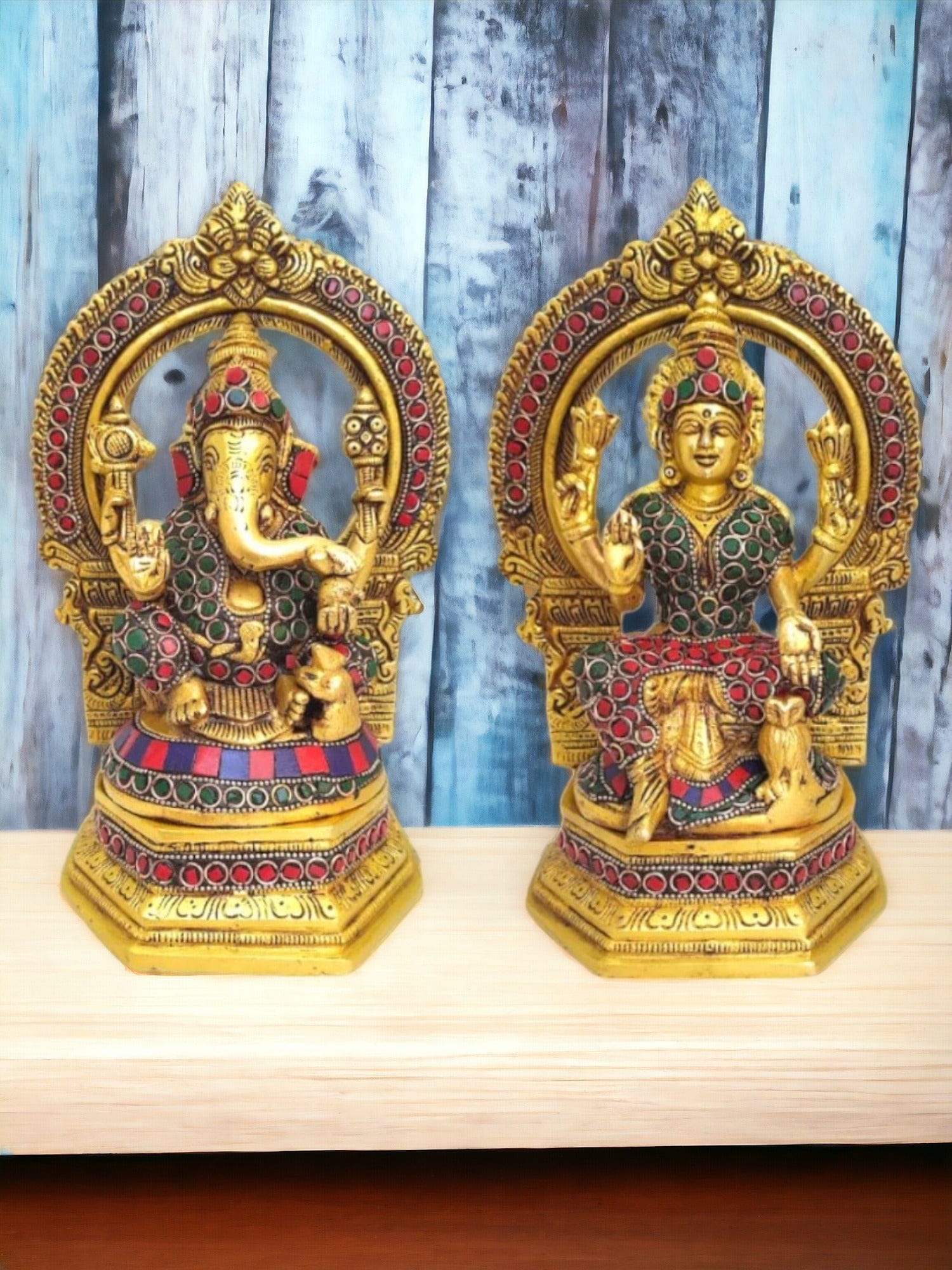 Brass ganesha and lakshmi murti