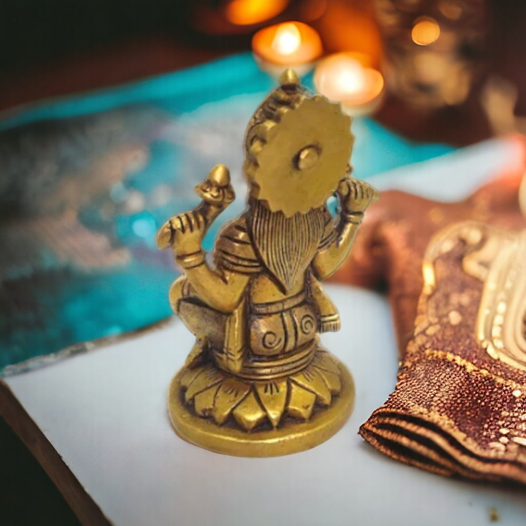 Tamas Brass Lord Ganesh Lakshmi Statue (Golden) 4.6 Inches