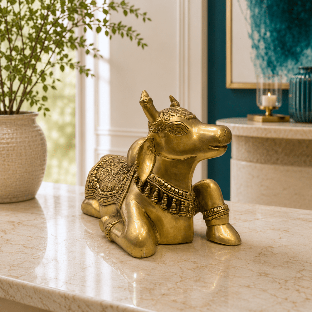 Tamas Handcrafted Solid Brass Nandi Statue (14L × 6.5W × 9H Inches) - Tamas Luxury Gifts