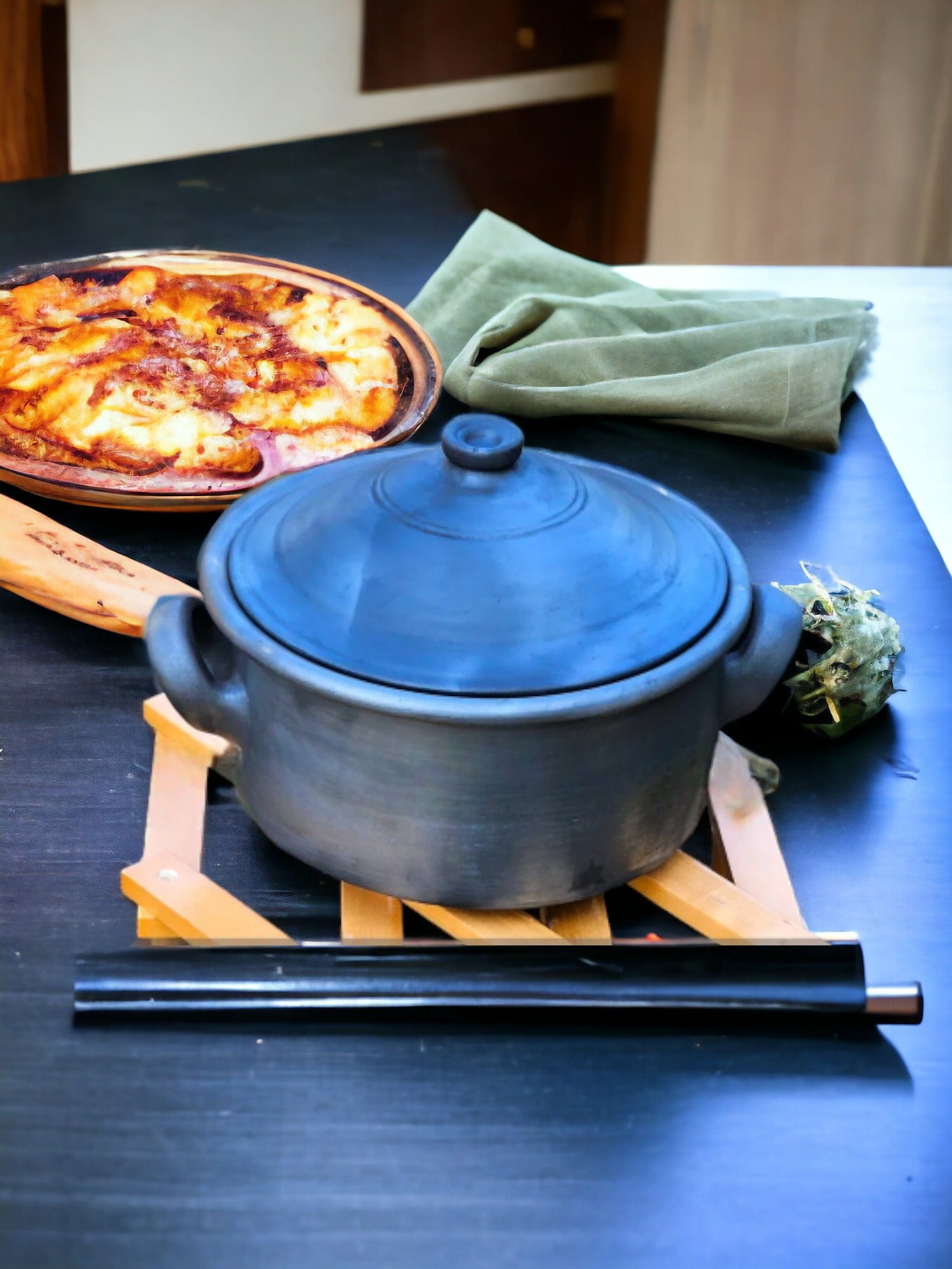 Buy Tamas Handcrafted Black Natural Clay Flat Kadhai – Traditional Cookware
