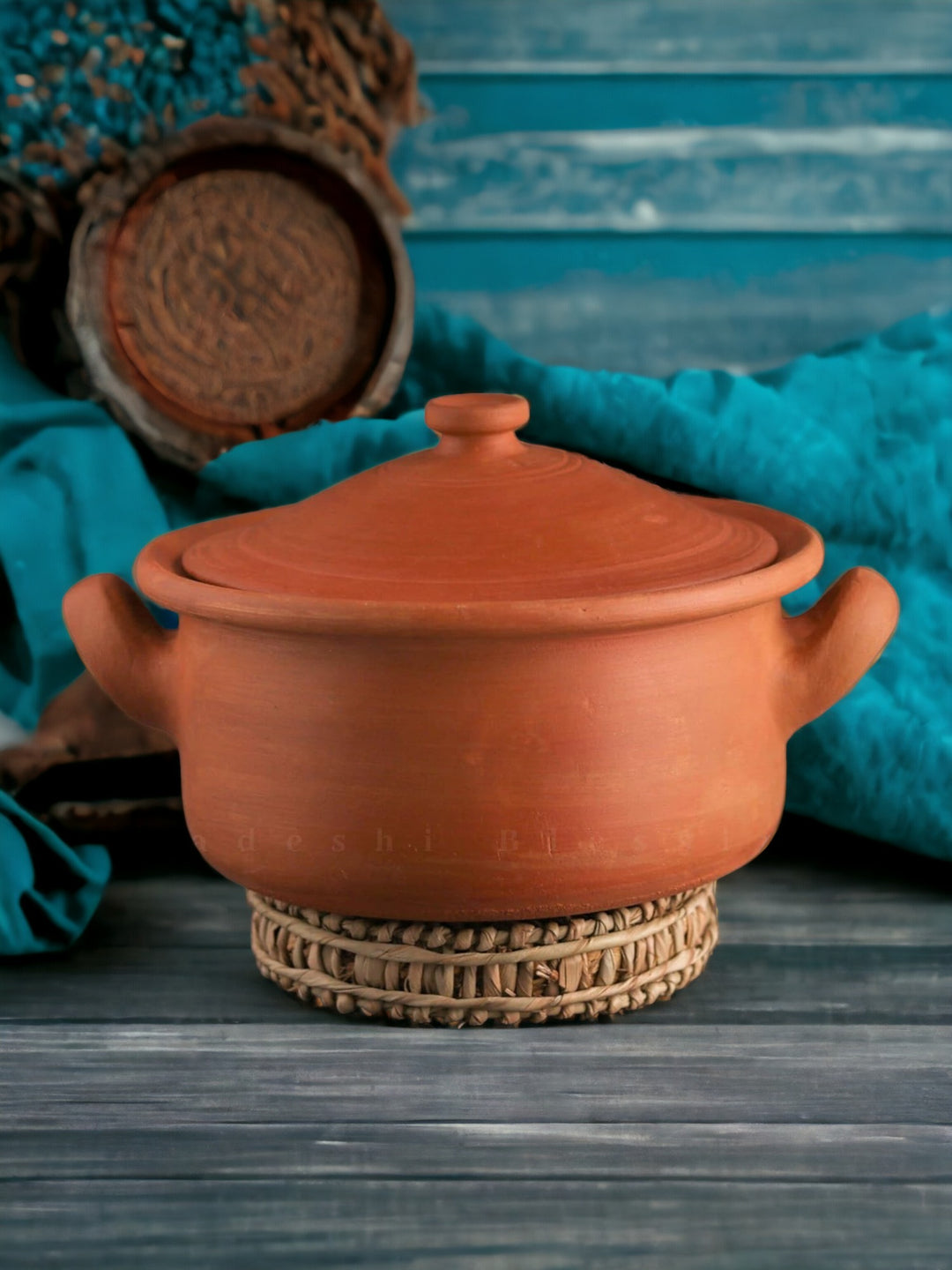 Tamas Handcrafted Terracotta Natural Clay Flat Kadhai (Brown)
