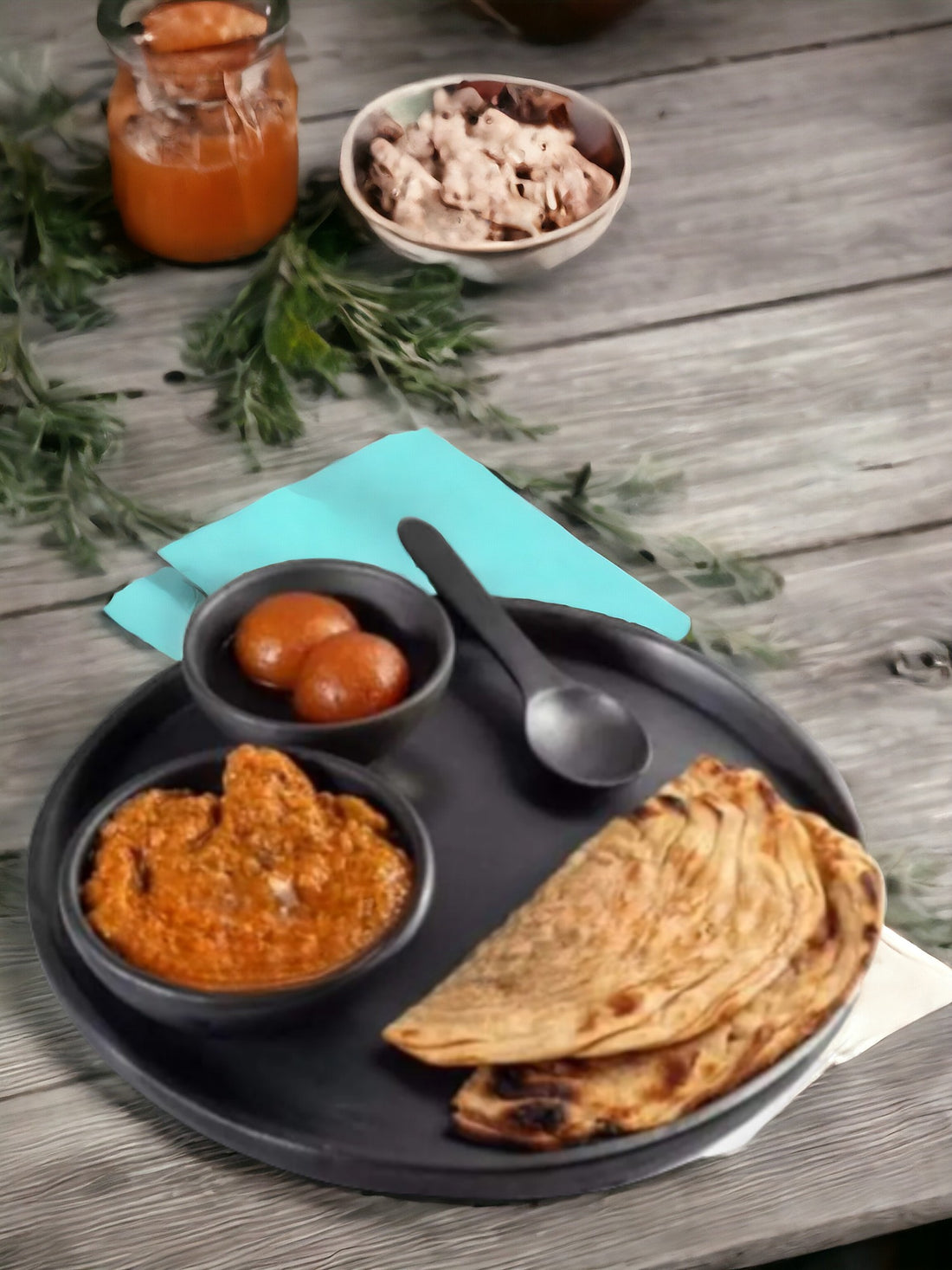 Tamas Handcrafted Black Clay Thali Set | Eco-Friendly Traditional Dining