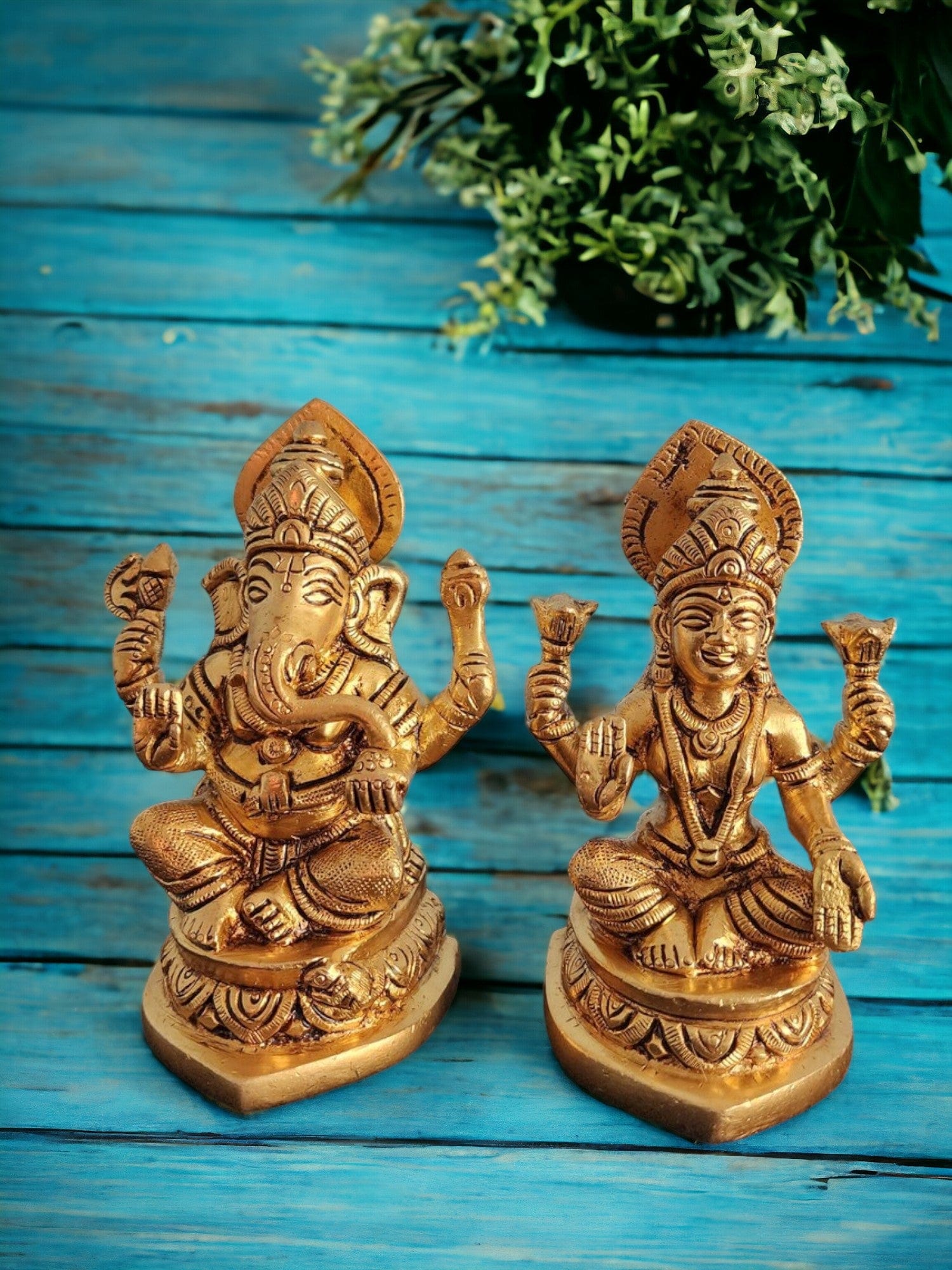 Tamas Brass Lakshmi Ganesh Statue/Idol (4 Inch) (Golden) - Tamas: Luxury Indian Gifts