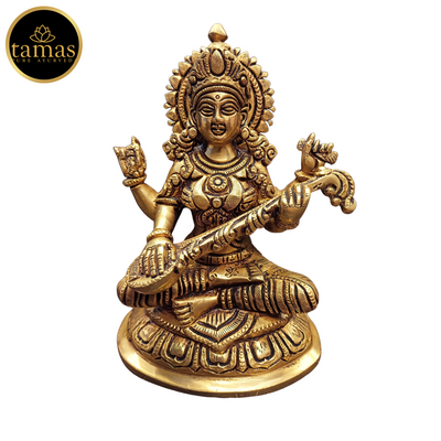 Tamas Brass Saraswati Statue (7 Inches)| Free Luxury Gift box