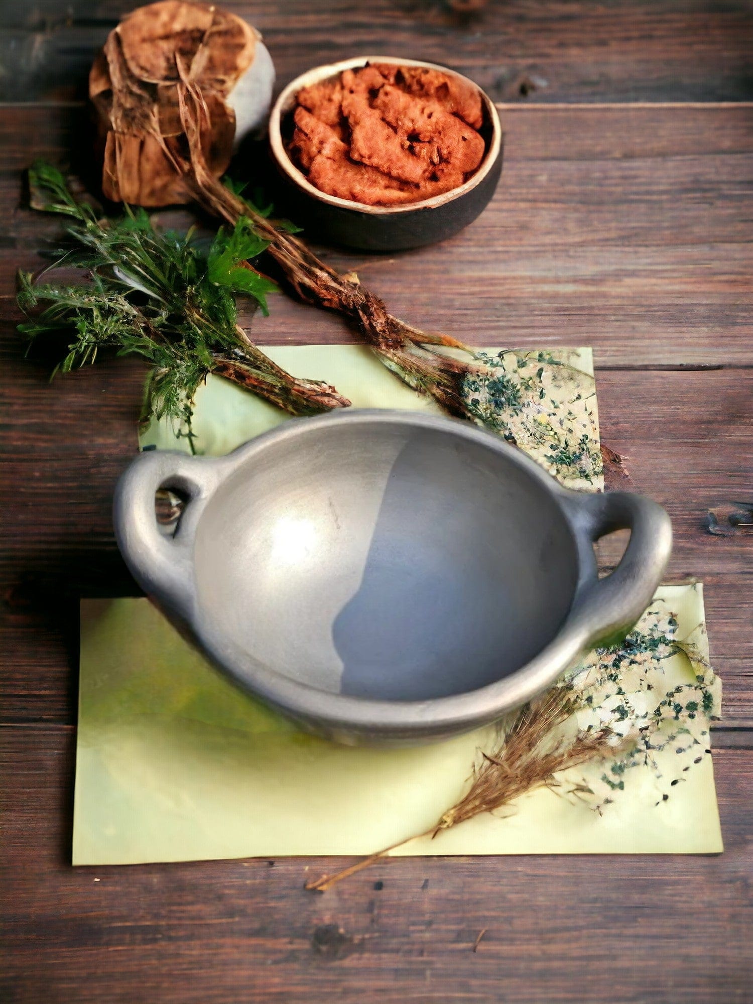 Buy Tamas Handcrafted Black Natural Clay Kadai – Eco-Friendly Cooking Wok