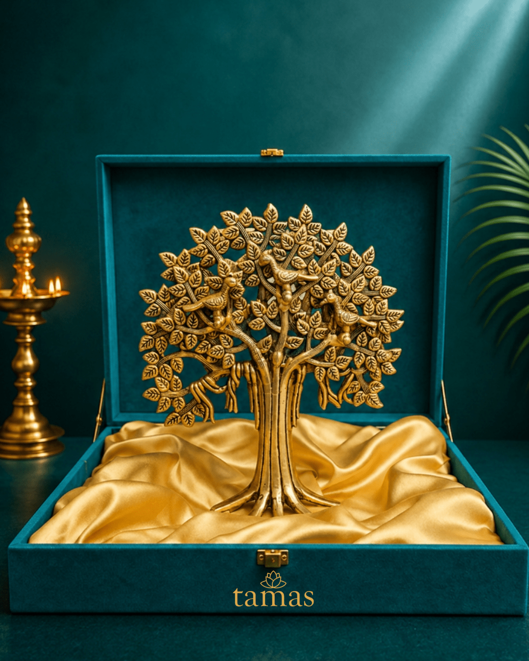 Brass Kalpavriksha Tree / Tree of Life (11.5 inches H) with Gift Box – Wish-Fulfilling Brass Tree for Home, Office & Gifting - Tamas Luxury Gifts