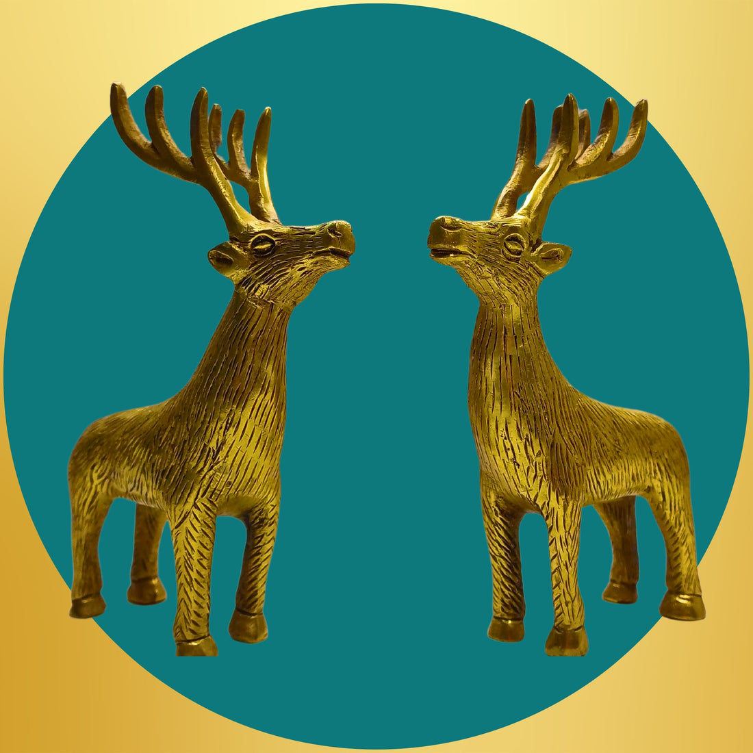 Tamas Brass Couple Deer Sculptures Home Decor Statue/Idol (Golden)(5.5 Inches)