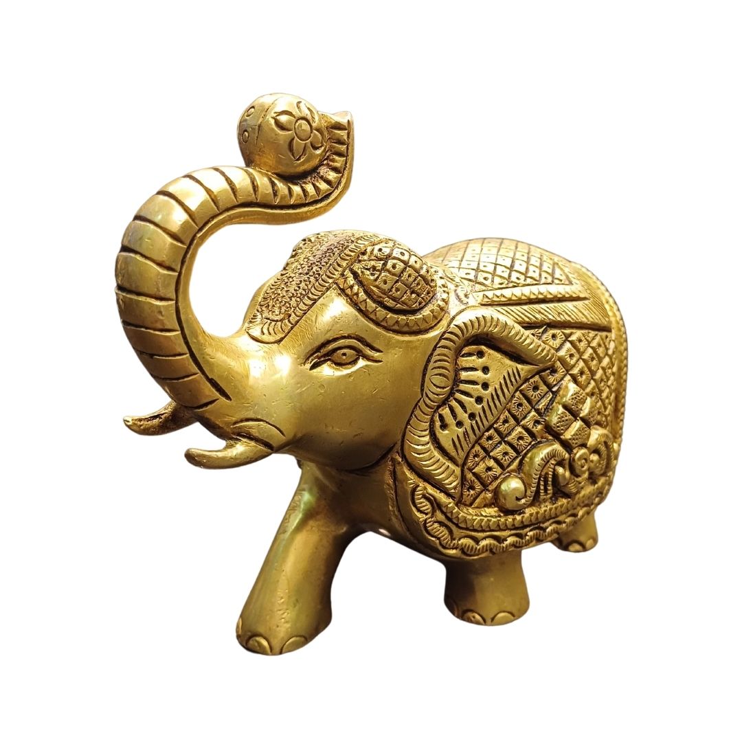 Tamas Brass Royal Elephant Home Accent Statue/Idol (Golden) (4.4 Inches)