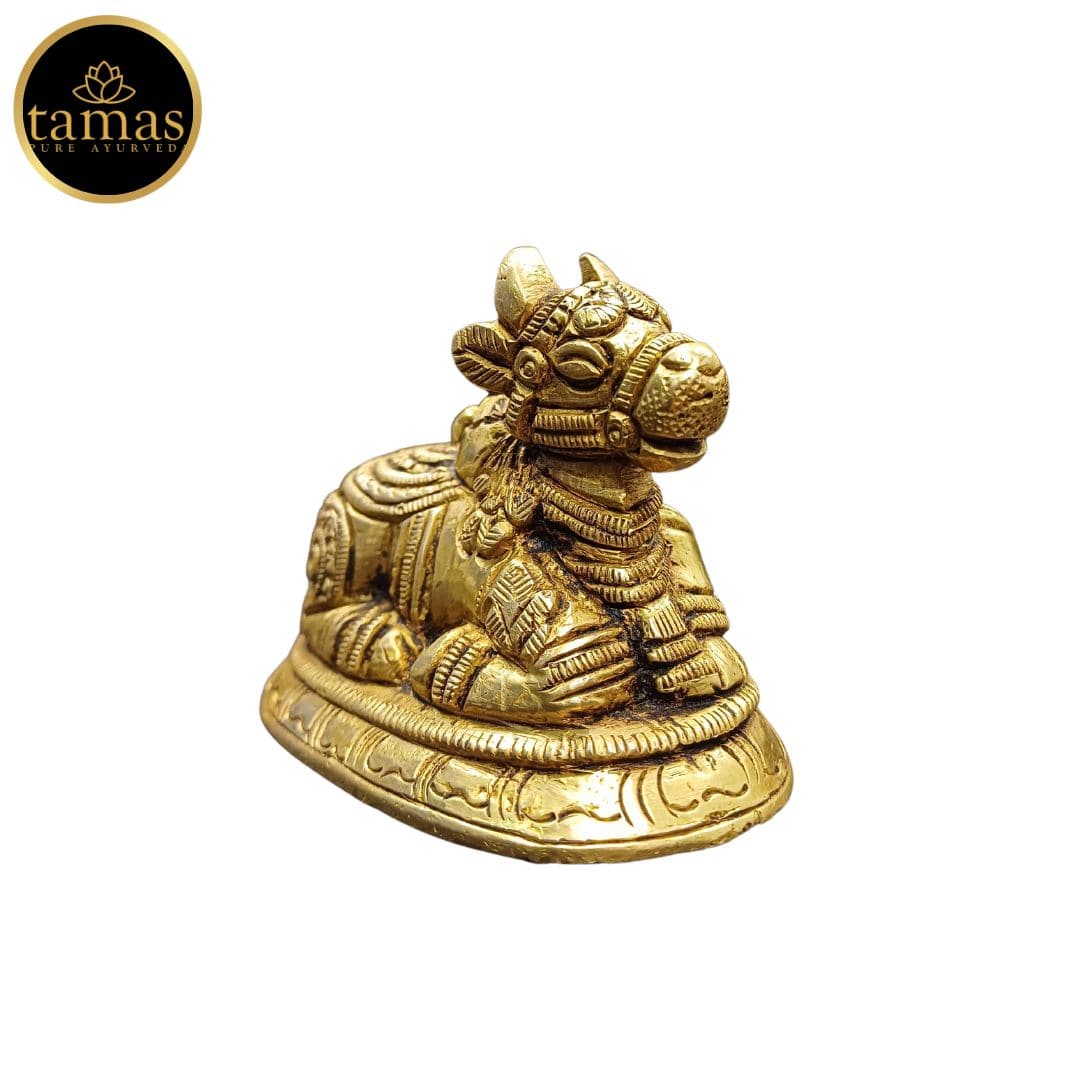 Tamas Brass Nandi Bull Statue/Idol (Golden) (2 Inches) - Tamas: Luxury Indian Gifts