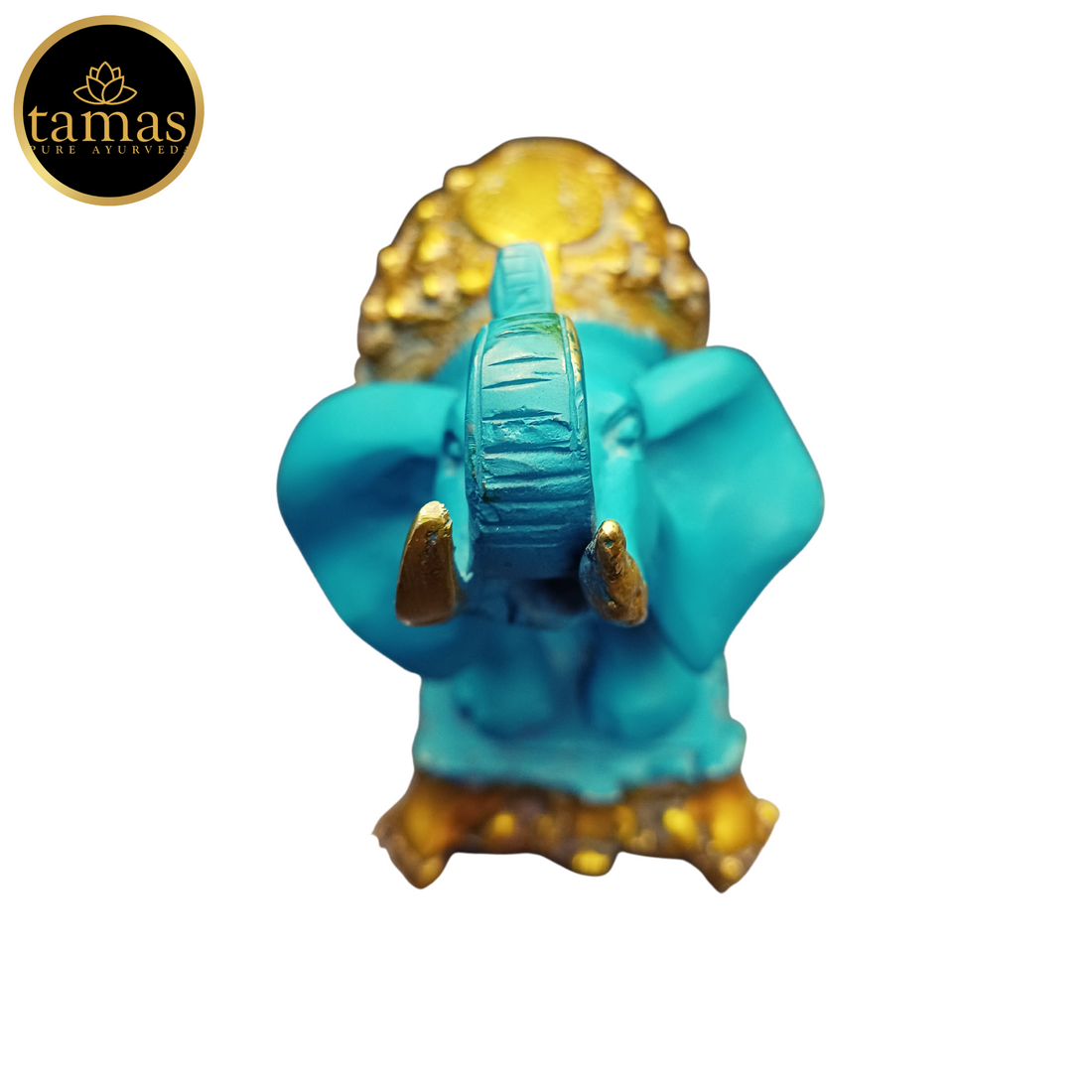 Tamas Brass Handcrafted Ethnic Elephant Showpiece Trunk Up Statue / Idol with Antique Finish   (6.5 x 3.5 x 6.5 Inches, Golden & Blue) (Pack of 1)