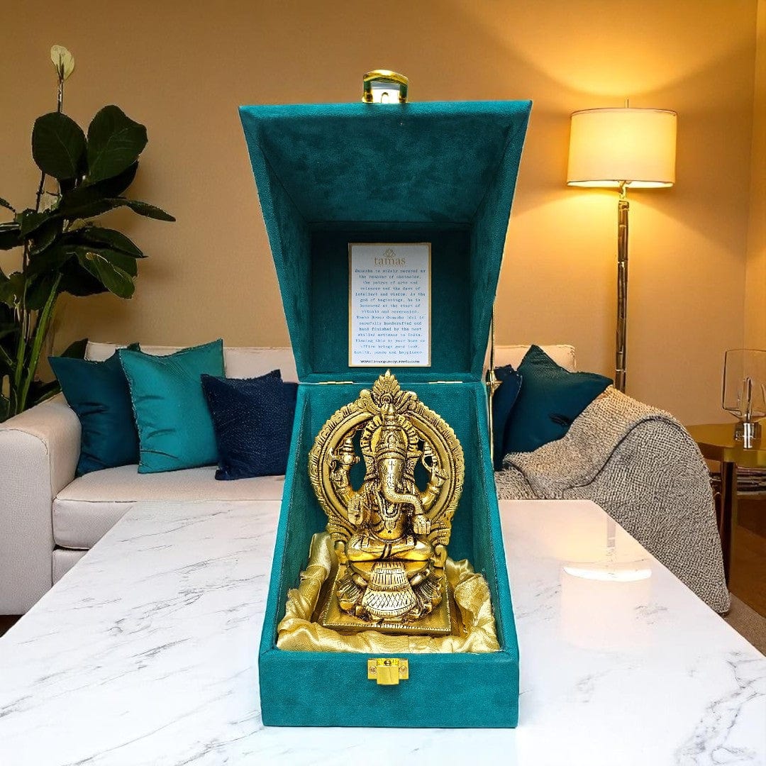 Tamas Brass Ganesh Bhagwan Sitting Posturel Antique Finish| Height 6.5 inches | Free Luxury Gift Box - Tamas: Luxury Indian Gifts