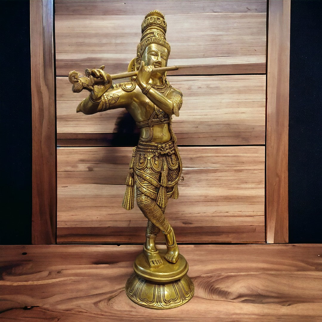 Tamas Brass Lord Krishna Kishan Gopal Murti Statue/Idol (Golden) (24 Inches)