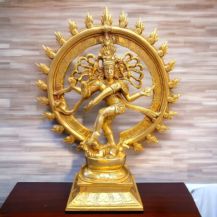 Tamas Brass Nataraja Reverence and Harmony Statue/Idol (Golden) (15 Inches)