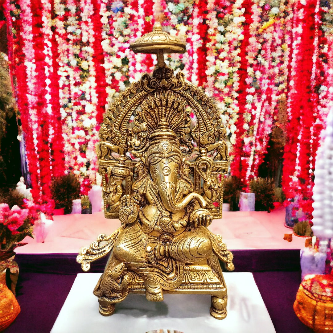 Tamas Brass Chowki Ganesha (9 Inch) | Free Luxury Gift Box
