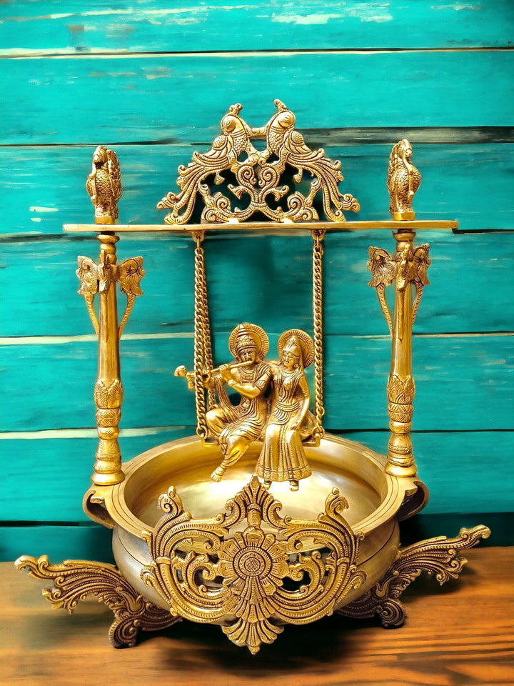Tamas Brass Urli With Radha Krishna (25 Inches) - Tamas: Luxury Indian Gifts