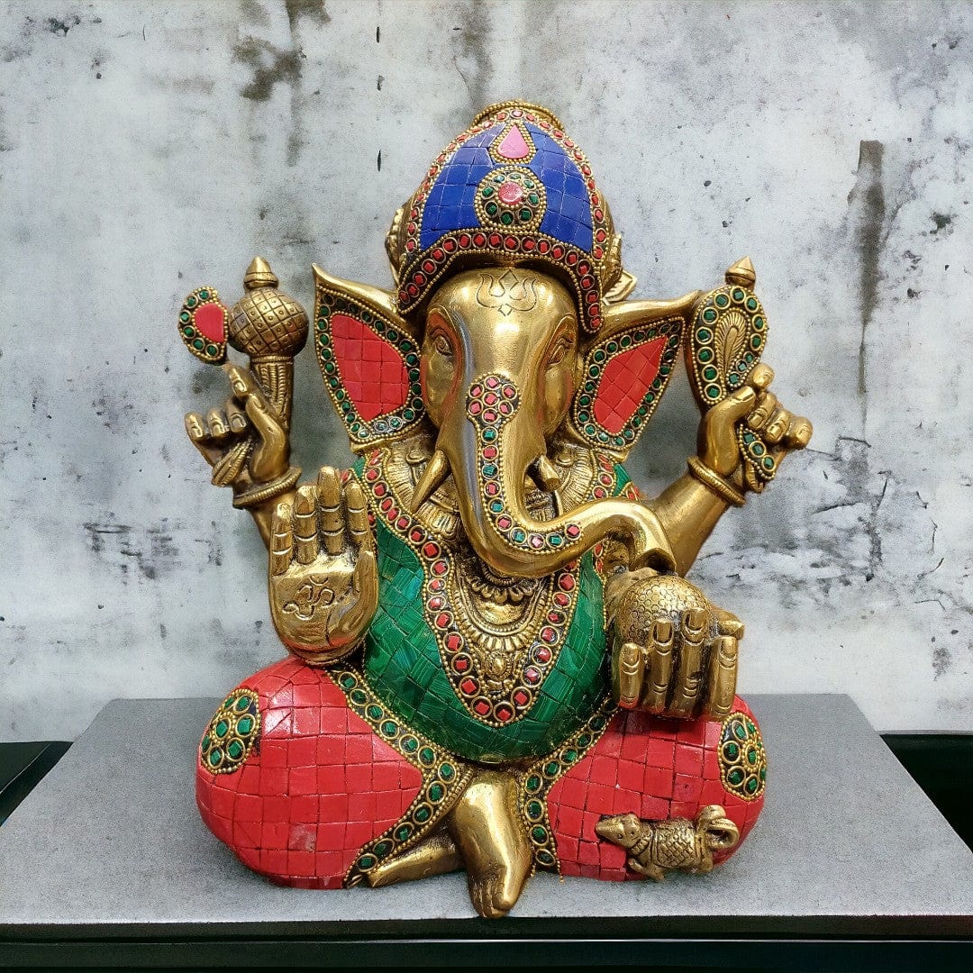 Tamas Brass Ganesh Stone (12 Inches) - Tamas: Luxury Indian Gifts