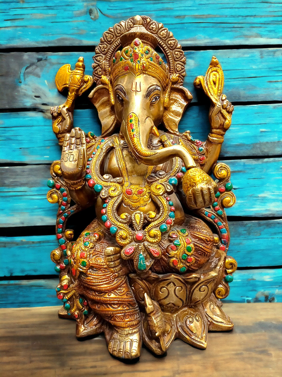 Tamas Brass Handcrafted Lord Ganesh Statue / Idol with Antique Finish (1Ft. Multicolour) (Pack of 1)