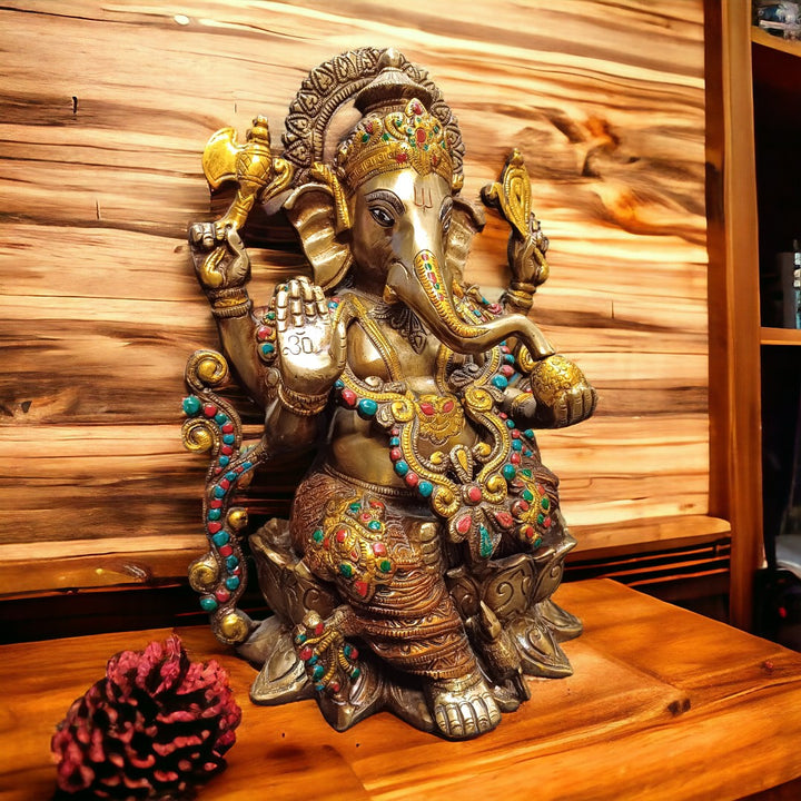 Tamas Brass Handcrafted Lord Ganesh Statue / Idol with Antique Finish (1Ft. Multicolour) (Pack of 1)
