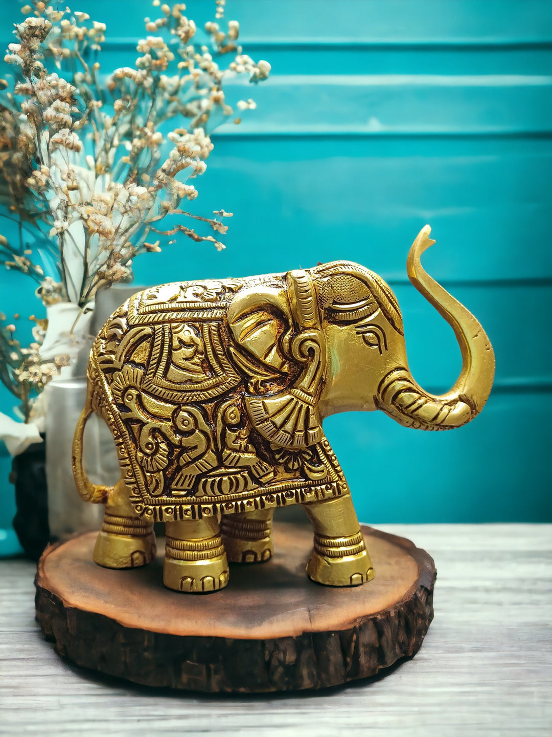 Tamas Brass Well Designed Elephant Statue/Idol (Golden) (3.2 Inches)