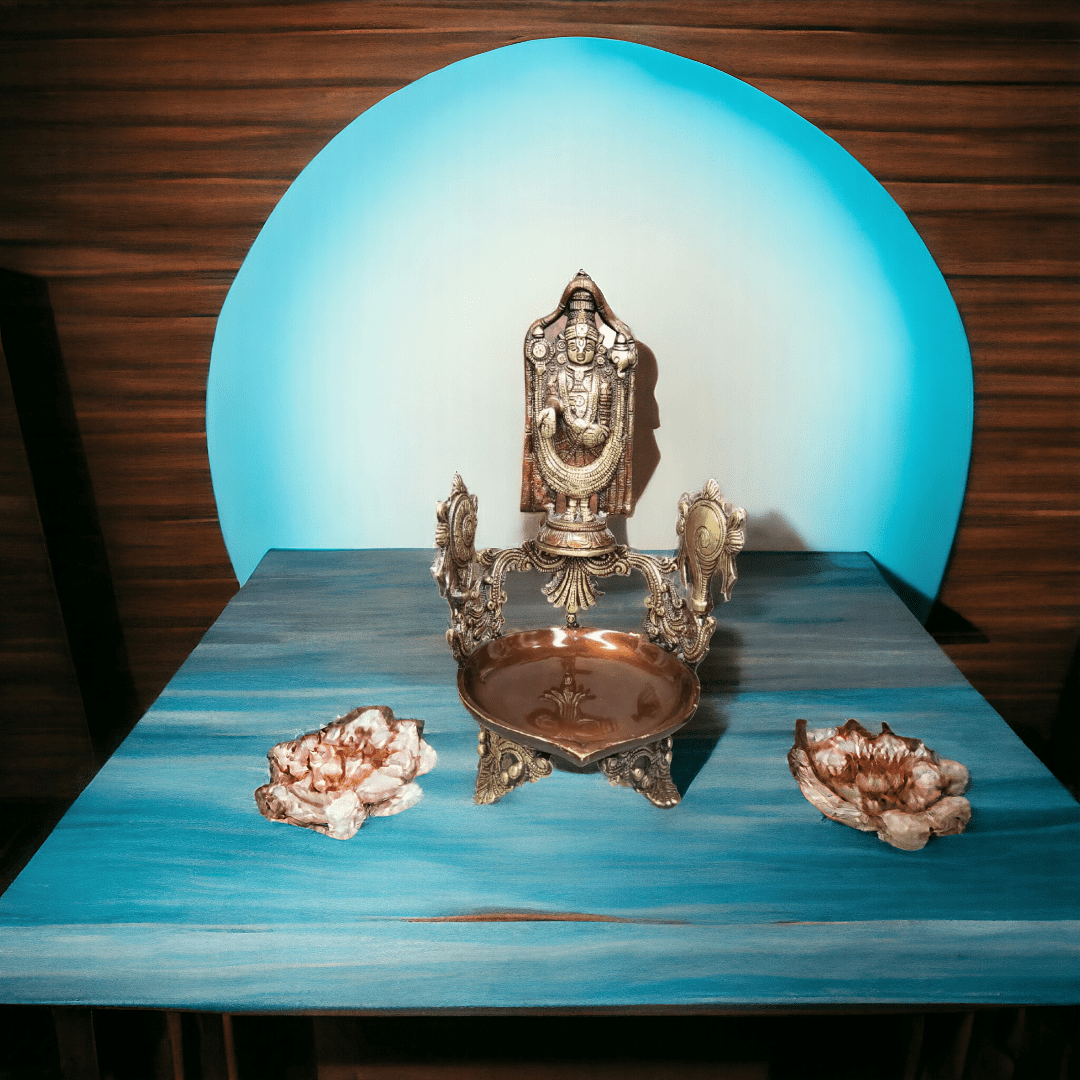 Brass  Balaji, Shankh, Chakra Traditional Urli Bowl