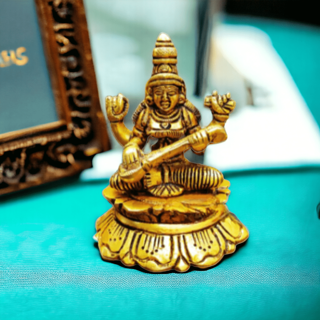 Tamas Brass Mini Saraswati Maa Idol (3 Inch)| Free Luxury Gift BOX ...