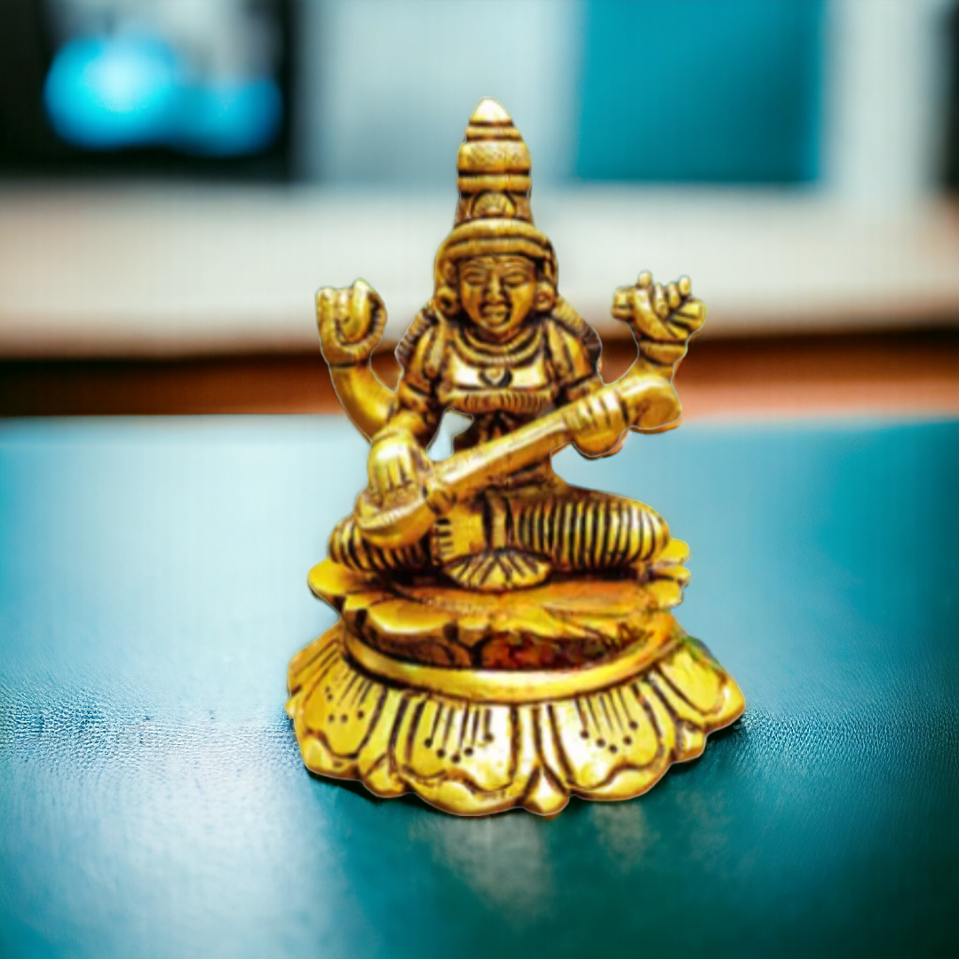 Tamas Brass Mini Saraswati Maa Idol (3 Inch)| Free Luxury Gift BOX