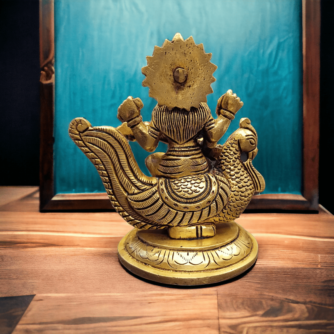 Tamas Brass Saraswati With Swan Statue (4 Inches)| Free Luxury Gift Box - Tamas: Luxury Indian Gifts