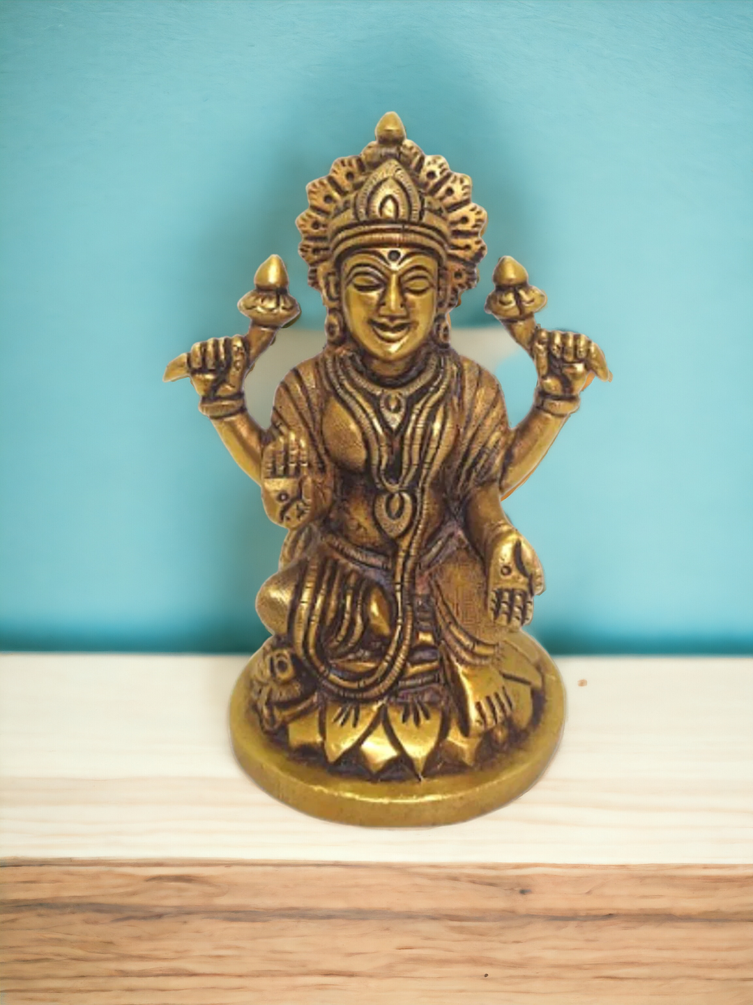 Tamas Brass Lord Lakshmi Statue for Home & Office Temple (Golden) Height 4.6 inches