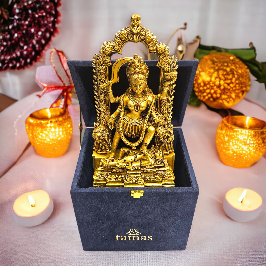 Tamas Brass Maa Kali - Maa Durga Deity - Devi Jagdamba Statue/Idol (Golden) (11 Inches)| Free Luxury Gift box