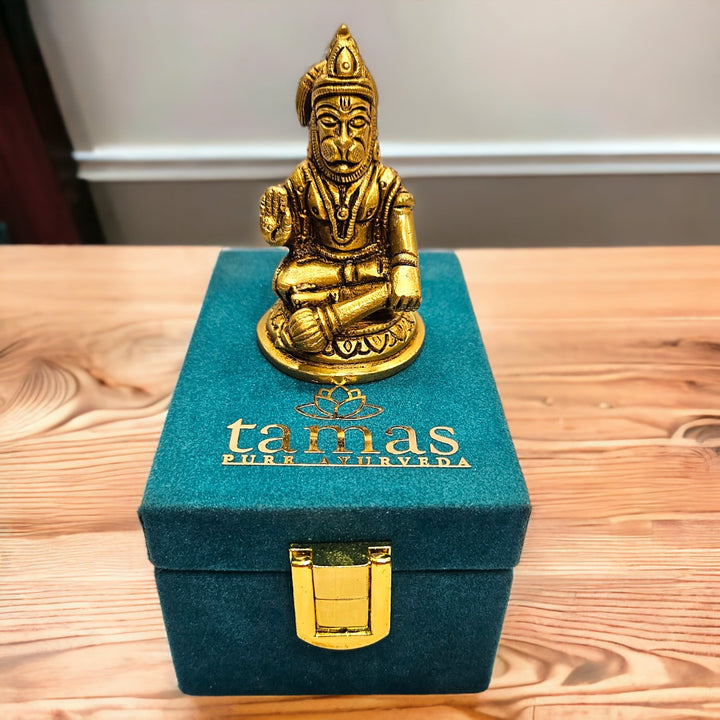 Tamas Brass Lord Small Bajrang Bali Hanuman Ji Statue/Idol (Golden) (3 Inches) | Free Luxury Gift Box