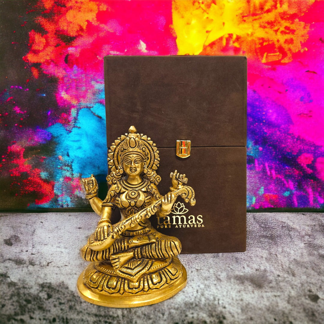 Tamas Brass Saraswati Statue (7 Inches)| Free Luxury Gift box