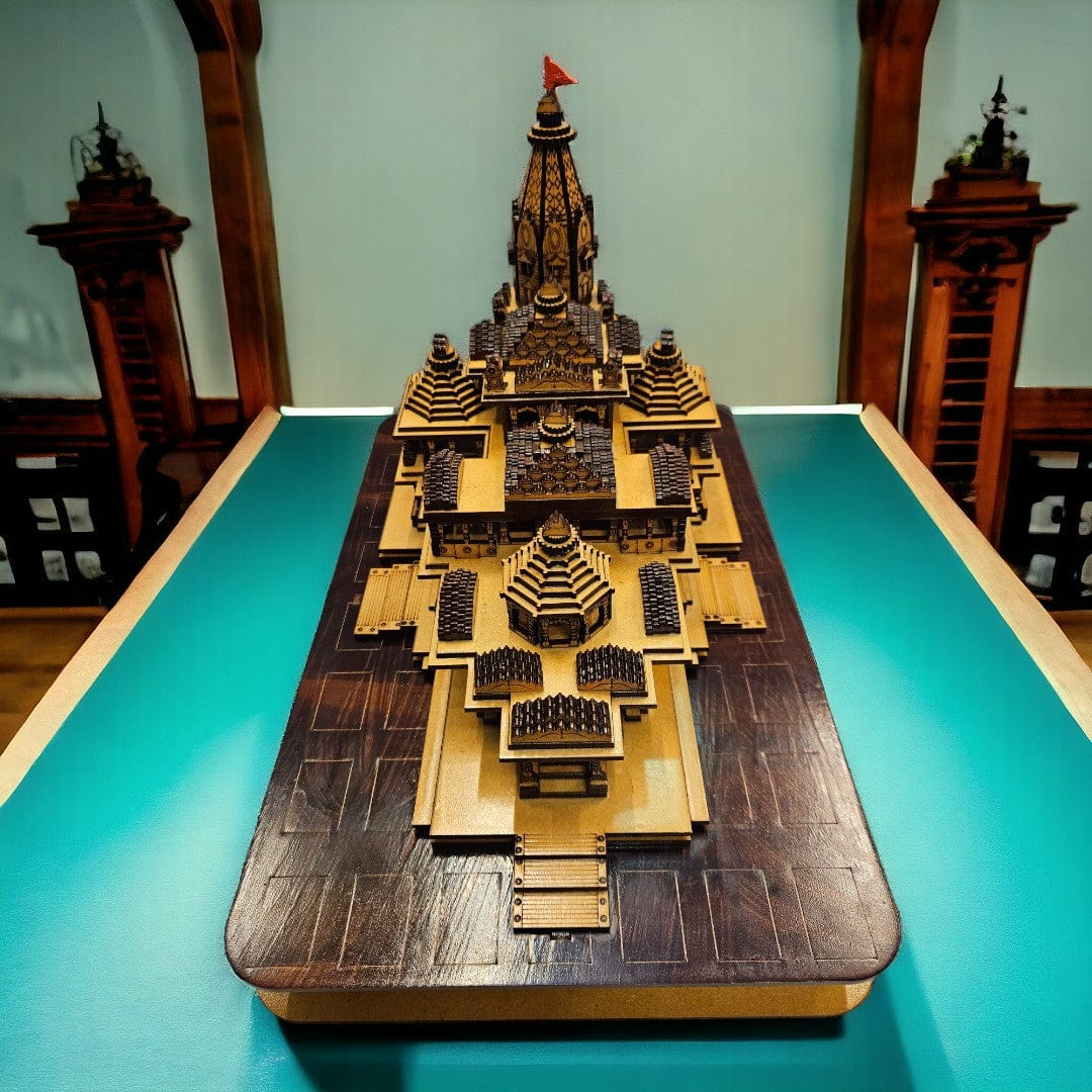 Tamas Pinewood Ram Mandir Ayodhya Hand - Crafted Miniature Replica - Tamas: Luxury Indian Gifts