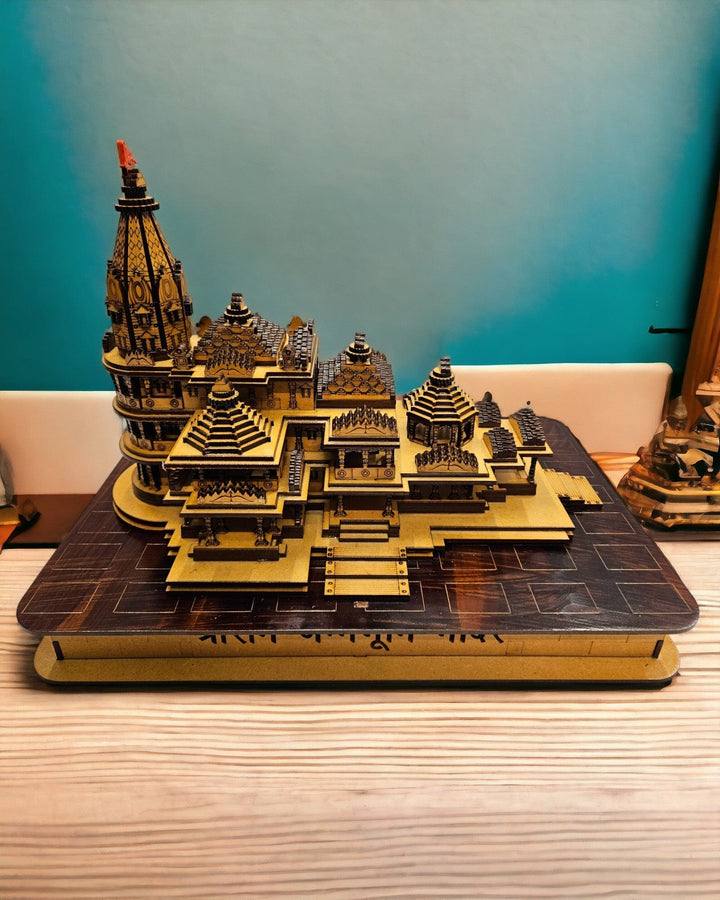 Tamas Pinewood Ram Mandir Ayodhya Hand - Crafted Miniature Replica - Tamas: Luxury Indian Gifts