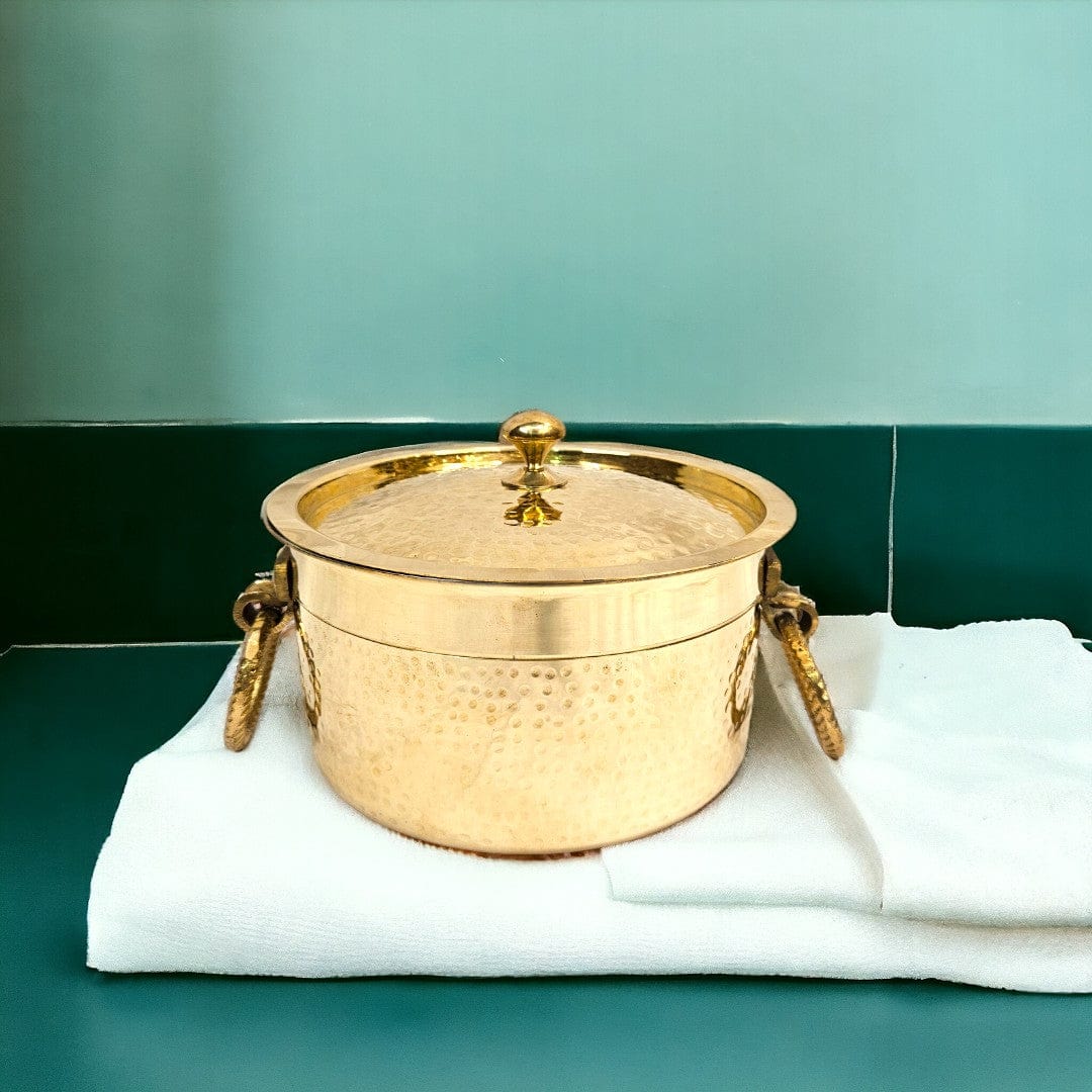 Brass Bhagona set with lid and side handles: 13x 20cm | 1.2 kg - Tamas: Luxury Indian Gifts