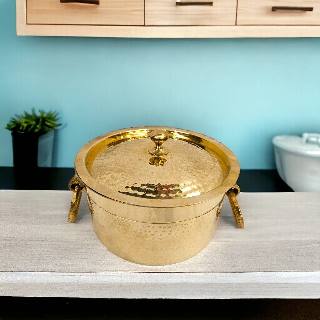 Brass Bhagona set with lid and side handles: 13x 20cm | 1.2 kg - Tamas: Luxury Indian Gifts