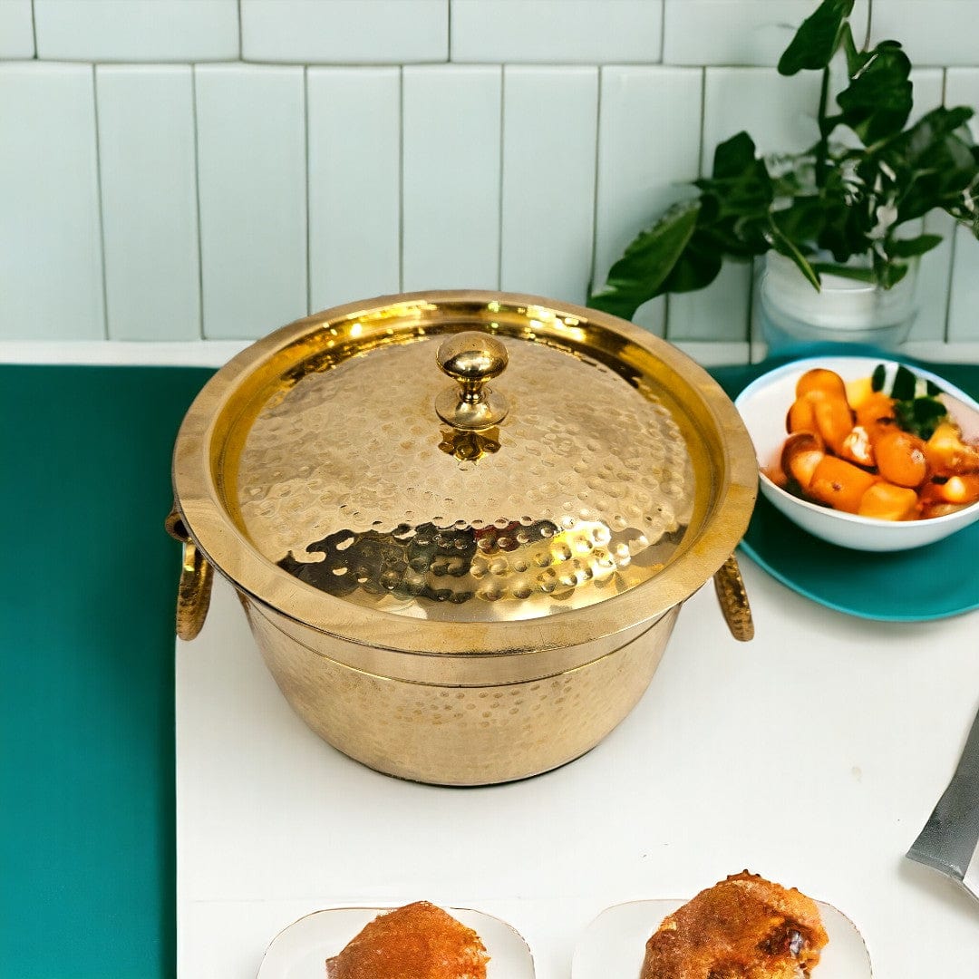Brass Bhagona set with lid and side handles: 13x 20cm | 1.2 kg - Tamas: Luxury Indian Gifts