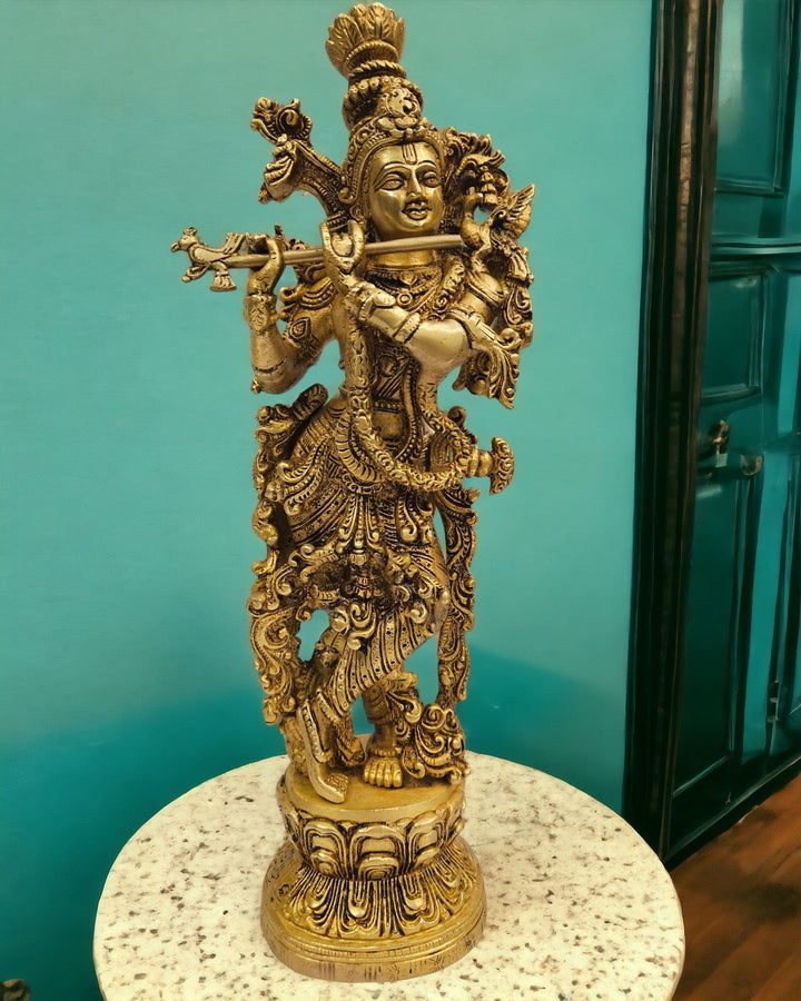 Brass Krishna (16 X 6 X 4.5 inch) |Weight - 4 kg - Tamas: Luxury Indian Gifts