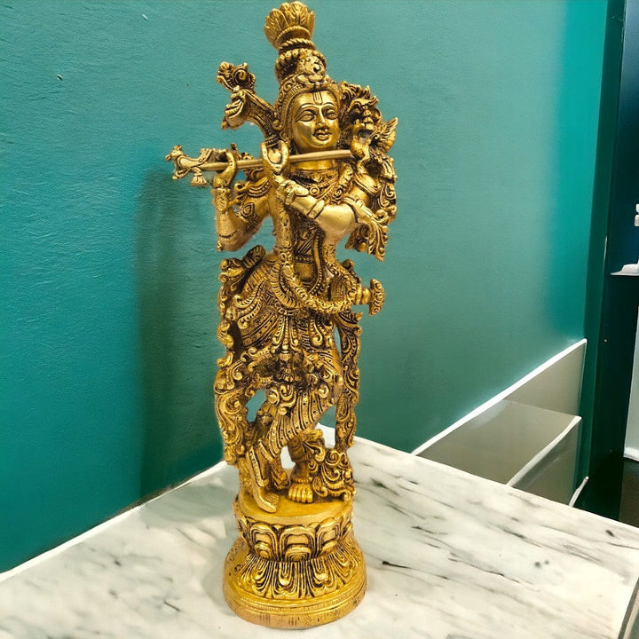 Brass Krishna (16 X 6 X 4.5 inch) |Weight - 4 kg - Tamas: Luxury Indian Gifts