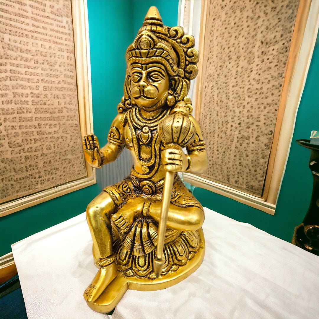 Brass Hanuman with round Singhasan | (8.5 X 4 X 5 inch)|Weight - 2 kg - Tamas: Luxury Indian Gifts