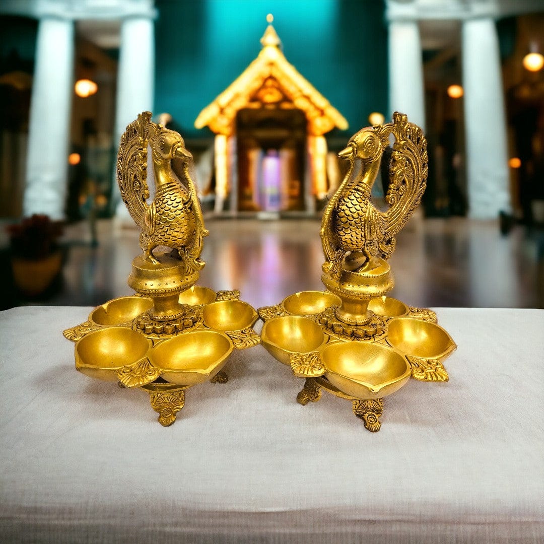 Tamas brass Peacock Auspicious Puja Lamp/Diya/Deepak/Deepam| (12 X 7 X 3 inch) |3.6kg - Tamas: Luxury Indian Gifts