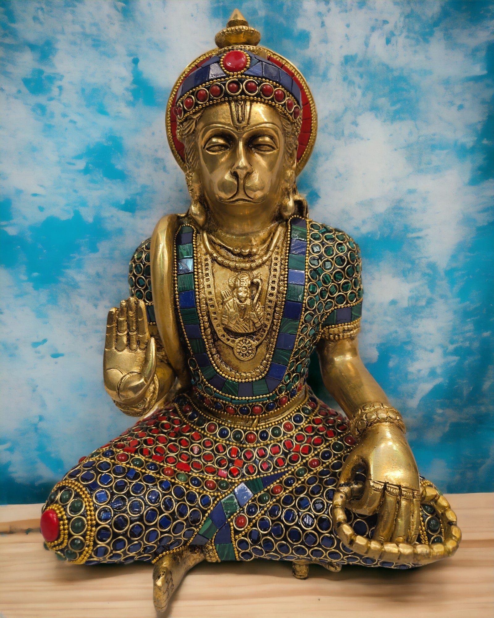 Brass Hanumanji Stonework (11 X 8 X 7 inch) |Weight - 5kg - Tamas: Luxury Indian Gifts