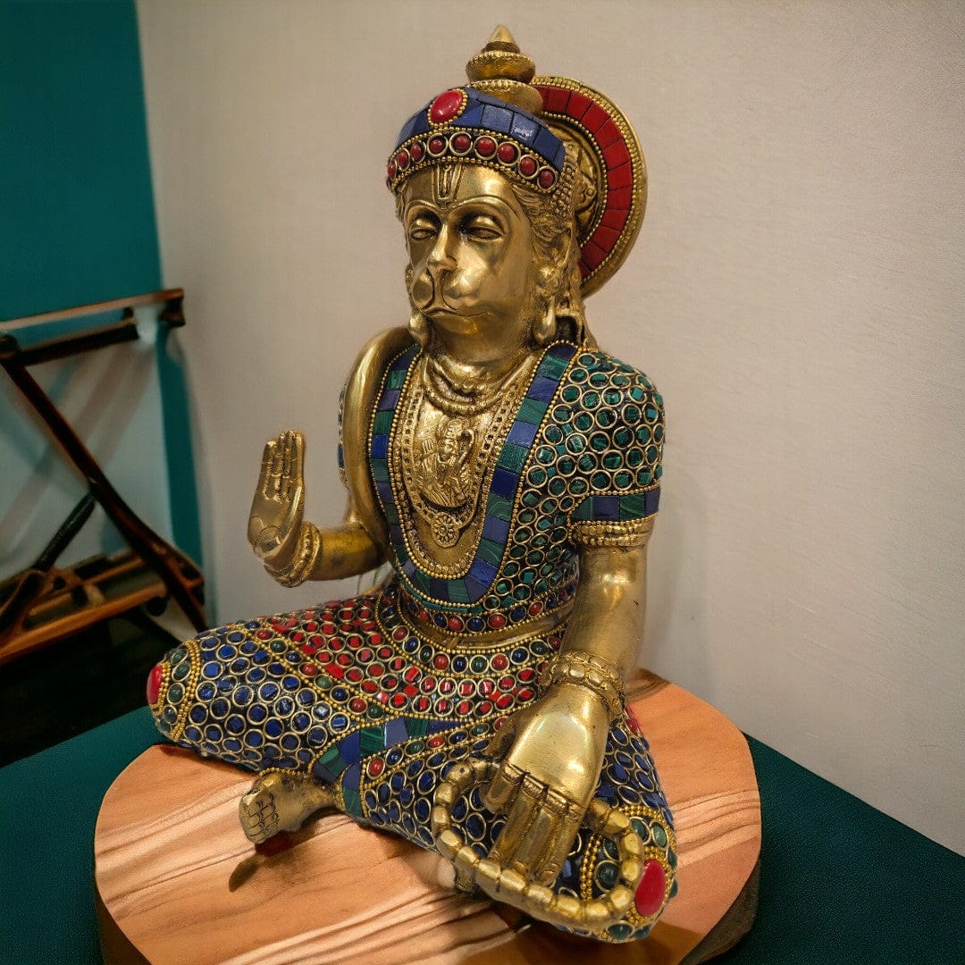 Brass Hanumanji Stonework (11 X 8 X 7 inch) |Weight - 5kg - Tamas: Luxury Indian Gifts