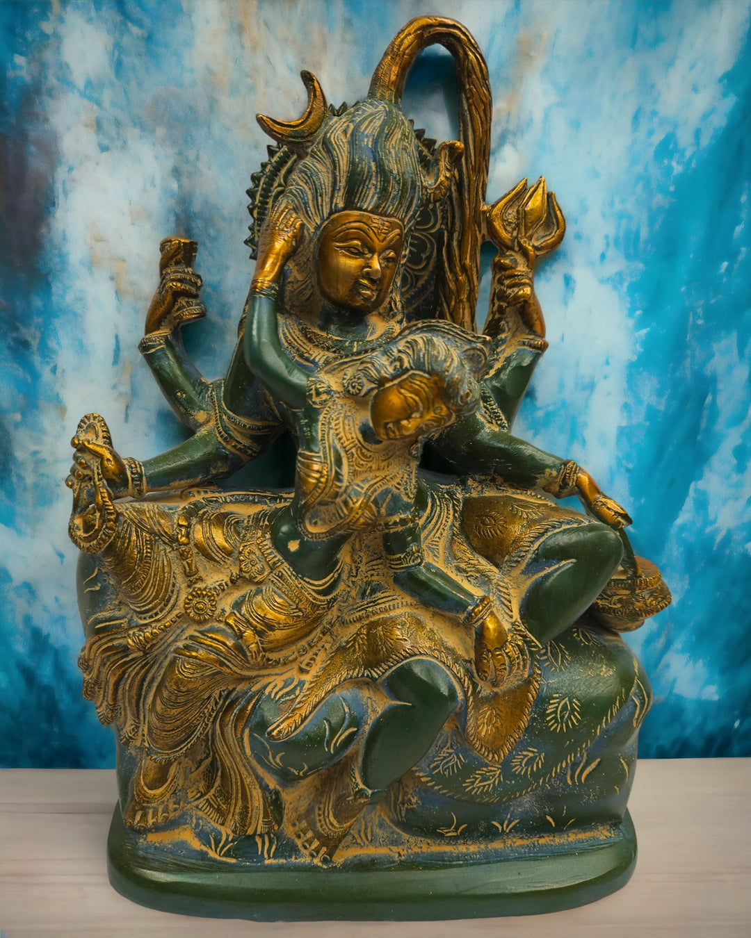 Brass Turquoise Shiv Parvati Idol| (11 X 8 X 4 inch) |Weight-5 kg