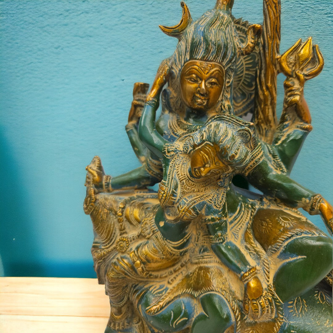 Brass Turquoise Shiv Parvati Idol| (11 X 8 X 4 inch) |Weight-5 kg